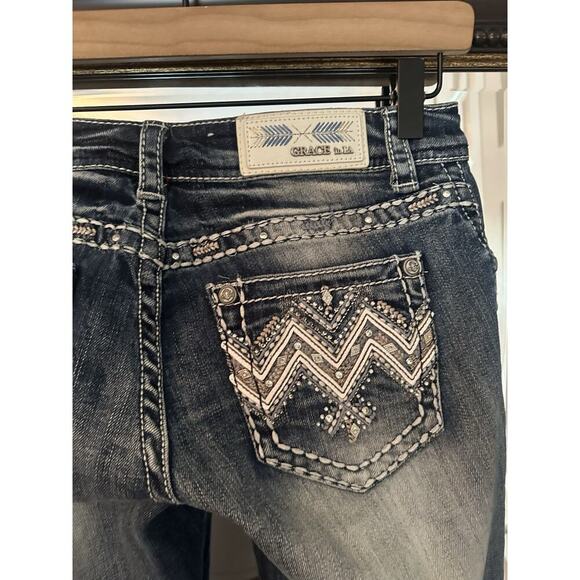 Grace in LA Women's Vintage Boot Cut Jeans Easy Fit Embroidered Blue Size 26 - Picture 2 of 7